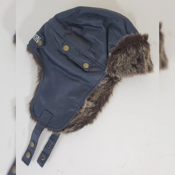 TRUE RELIGION FAUX FUR TRAPPER AVIATOR HAT STITCHED WITH PATCH ICONIC LOGO BLUE - Picture 4 of 6